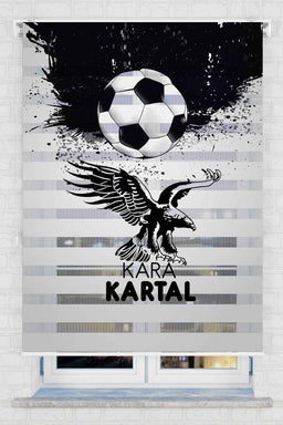 Kara Kartal Zebra Perde - Futbol Topu Baskılı Şık Tasarım ile Çocuk Odası Dekorasyonu için Gece ve Gündüz Kullanım