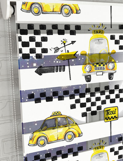 Taxi Baskılı Zebra Perde -Erkek Çocuk Odası Perdesi