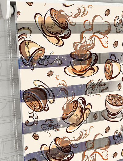 Fincan Coffee Baskılı Zebra Perde -Mutfak Perdesi