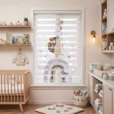 Bej Gökkuşağında Yürüyen Kirpi Bebek Odası Zebra Stor Perde