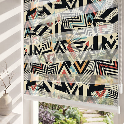 Siyah Krem Geometrik Çizgi Desen Genç Odası Zebra Stor Perde