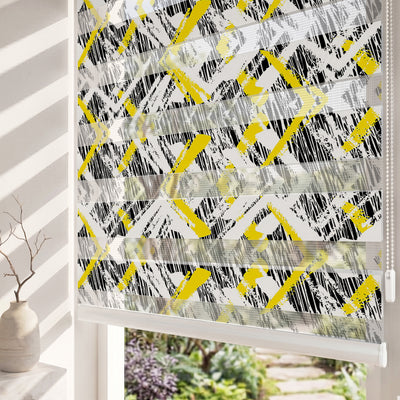 Siyah Sarı Fırça Darbeli Zigzag Genç Odası Zebra Stor Perde