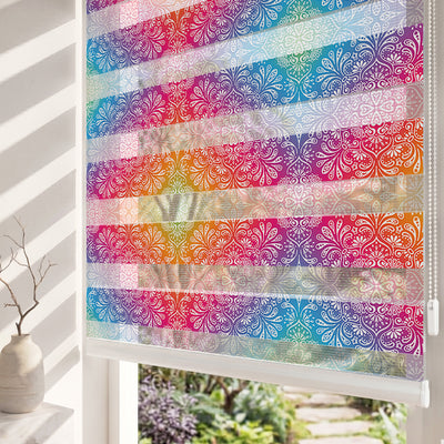 Gökkuşağı Renkli Mandala Desen Salon Zebra Stor Perde