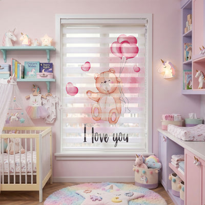 Kalpli Balonlu Sevimli Ayıcık Bebek Odası Zebra Stor Perde