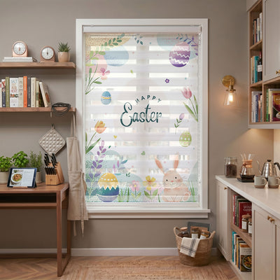 Paskalya Tavşanı Yumurta Laleler Zebra Stor Perde