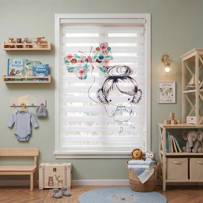 Kelebek Uçurtmalı Küçük Kız Çocuk Odası Zebra Stor Perde