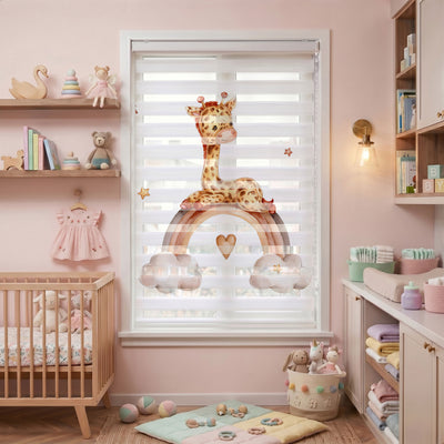 Gökkuşağında Uzanan Zürafa Bebek Odası Zebra Stor Perde
