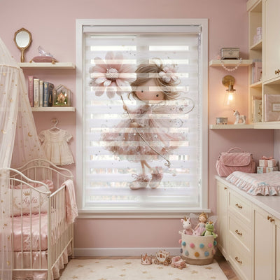 Pudra Pembe Çiçek Perisi Kız Yıldız Tozları Zebra Stor Perde