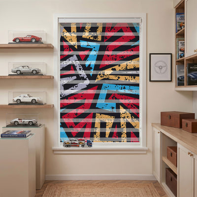 Kırmızı Mavi Grafiti Geometrik Genç Odası Zebra Stor Perde