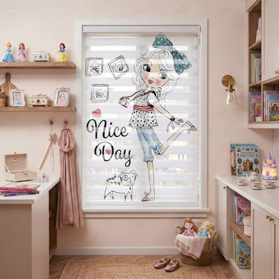 Nice Day Yazılı Kameralı Kız Genç Odası Zebra Stor Perde