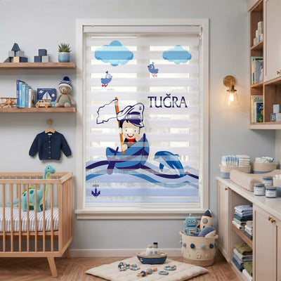 İsme Özel Denizci ve Yunus Çocuk Odası Zebra Stor Perde