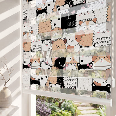 Kedi Köpek ve Kuzu Kalabalığı Çocuk Odası Zebra Stor Perde