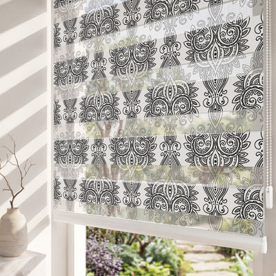 Siyah Beyaz Ornament Desen Salon Zebra Stor Perde