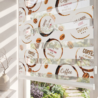 Kahve Lekesi Halkaları ve Çekirdekler Zebra Stor Perde