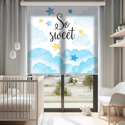 Bulutlar Baskılı Stor Perde - Baskılı Güneşlik Perdesi - Bebek Odası Perdesi