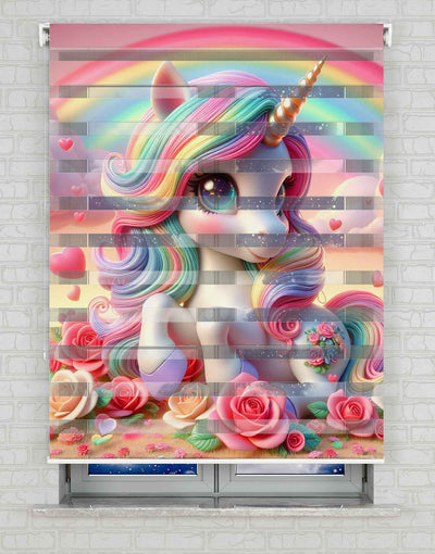 Unicorn Baskılı Zebra Perde - Bebek Odası Perdesi, Kız Çocuk Odası İçin Şık Seçim