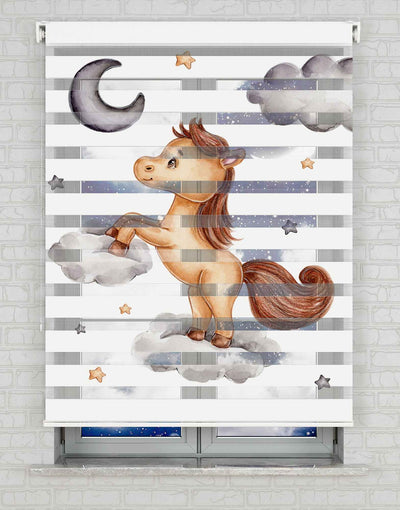 Bulutlar Unicorn Baskılı Zebra Perde - Bebek Odası Perdesi, Çocuk Odası Perdesi