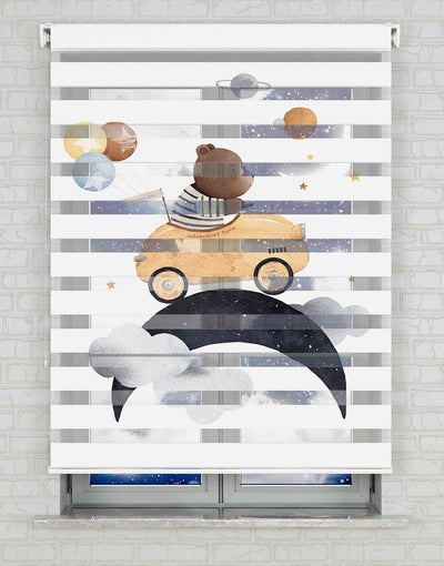 Sevimli Ayıcık Baskılı Zebra Perde - Bebek Odası Perdesi, Erkek Çocuk Odası Perdesi