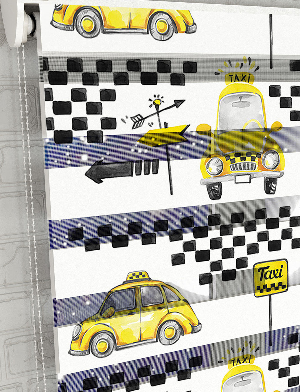 Taxi Baskılı Zebra Perde -Erkek Çocuk Odası Perdesi