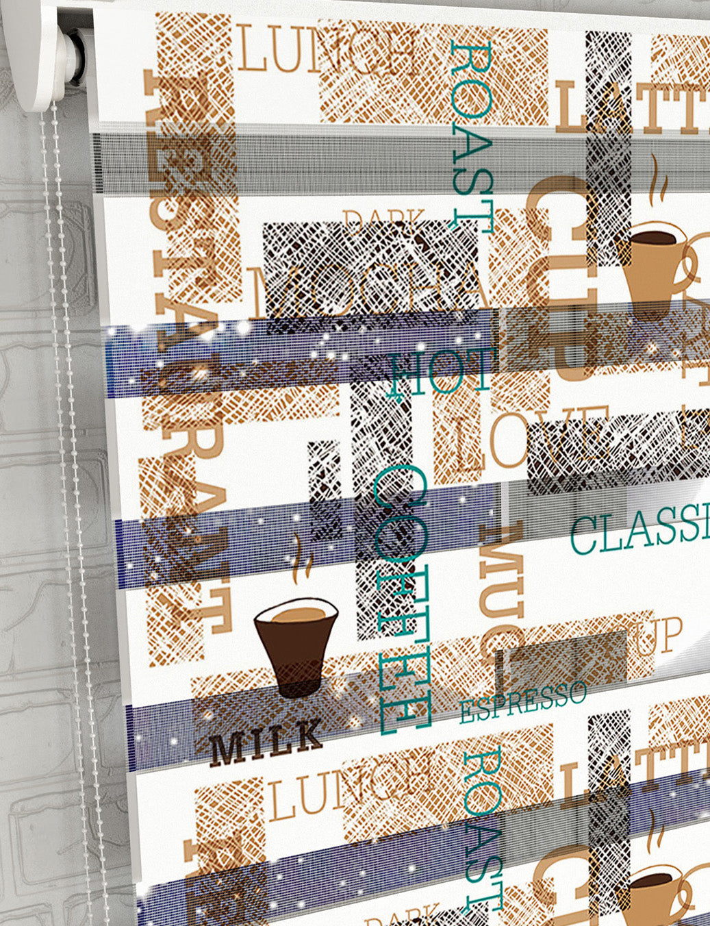Coffee - Kahve Baskılı Zebra Perde -Mutfak Perdesi