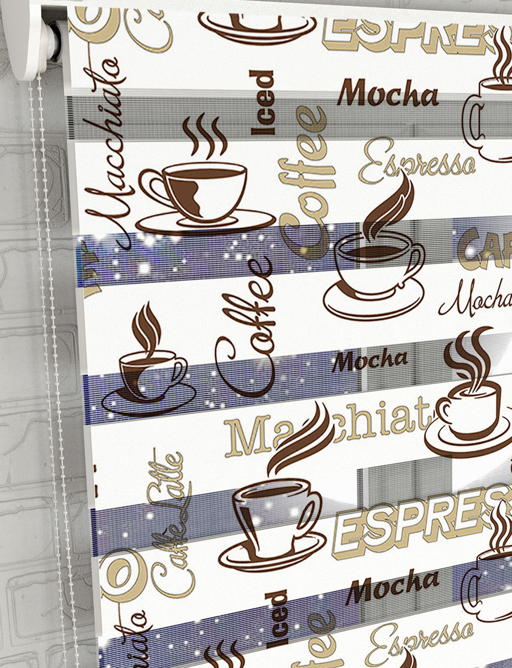 Coffee - Kahve Baskılı Zebra Perde -Mutfak Perdesi