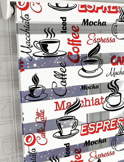 Coffee - Kahve Siyah Kırmızı Baskılı Zebra Perde - Mutfak Perdesi