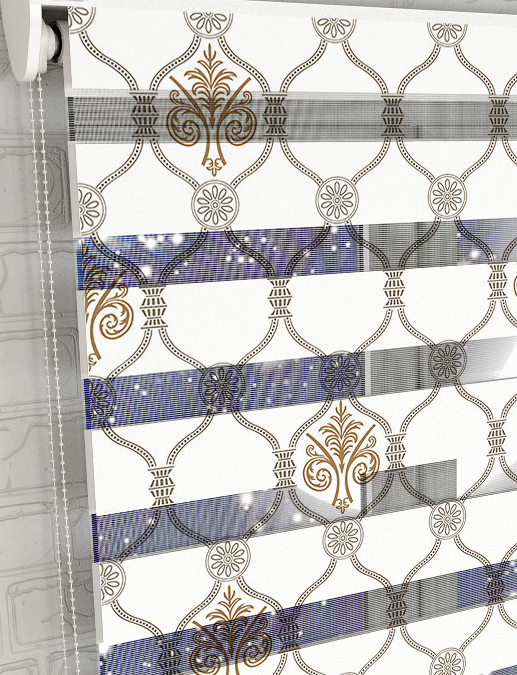 Damask Baskılı Zebra Perde -Salon Perdesi
