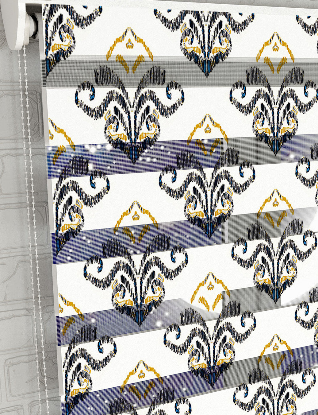 Suluboya Damask Baskılı Zebra Perde - Mutfak Perdesi, Salon Perdesi, Yatak Odası Perde