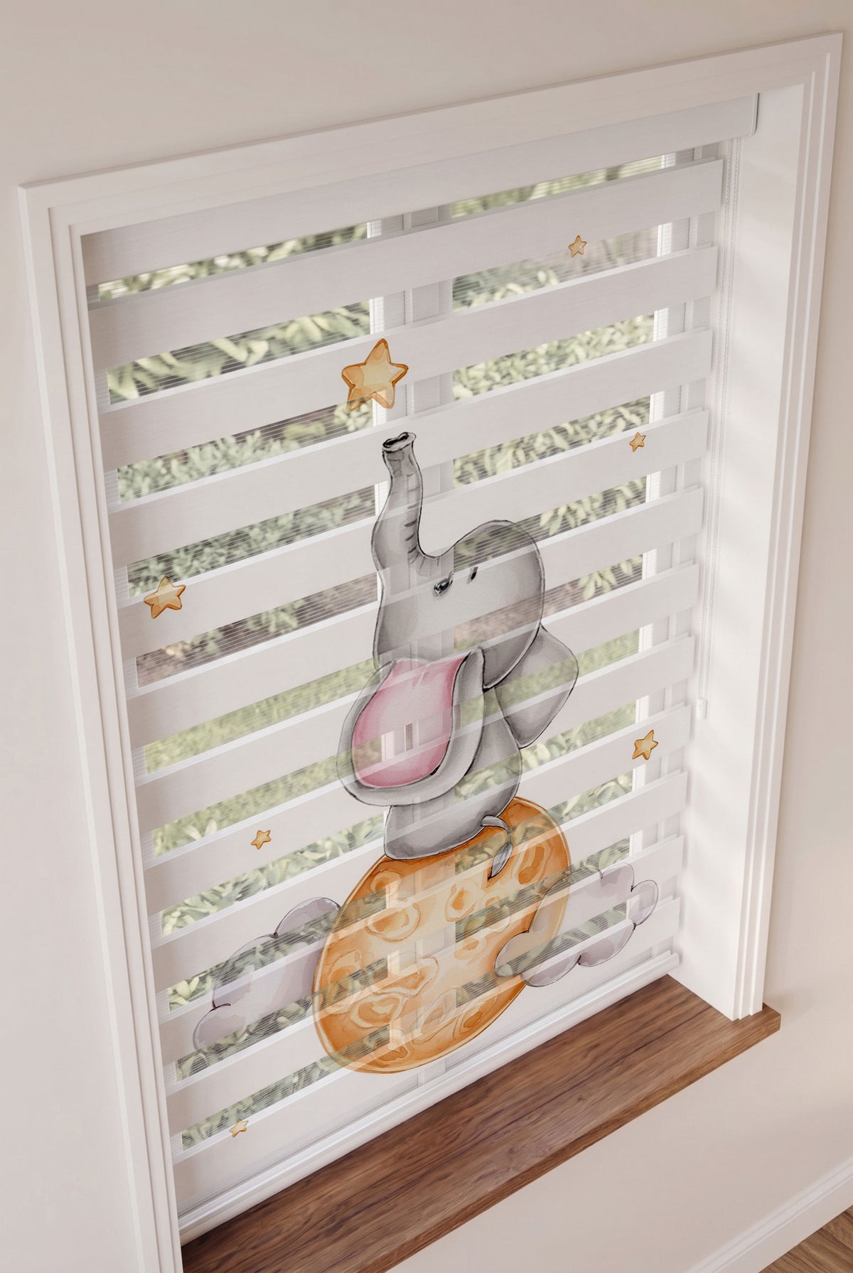 Gri Sevimli Fil ve Yıldızlar Bebek Odası Zebra Stor Perde – ürün görseli 2