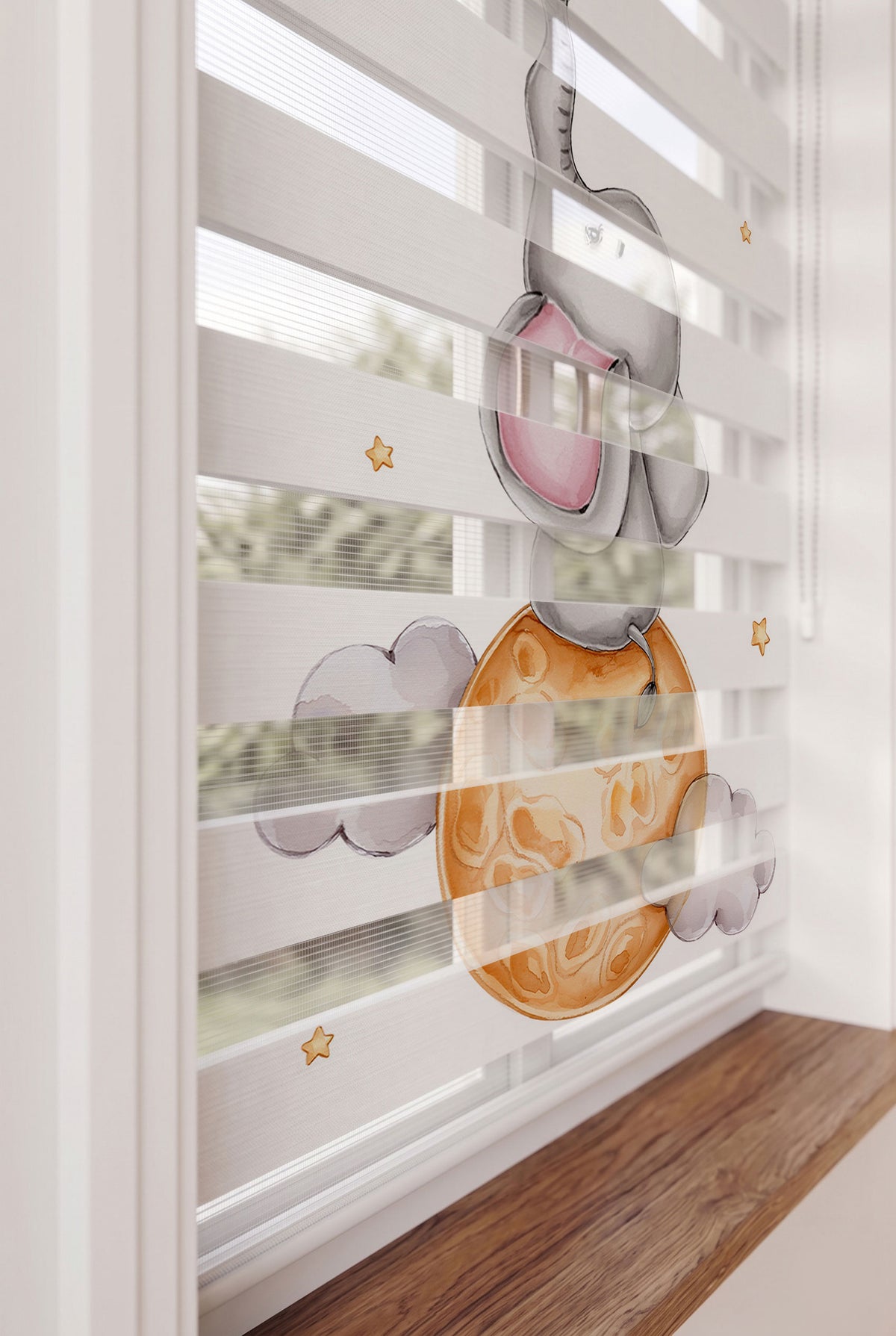 Gri Sevimli Fil ve Yıldızlar Bebek Odası Zebra Stor Perde – ürün görseli 4