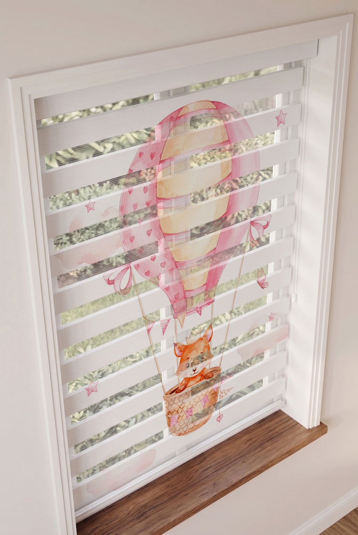 Pembe Uçan Balonda Taçlı Tilki Bebek Odası Zebra Stor Perde – ürün görseli 2
