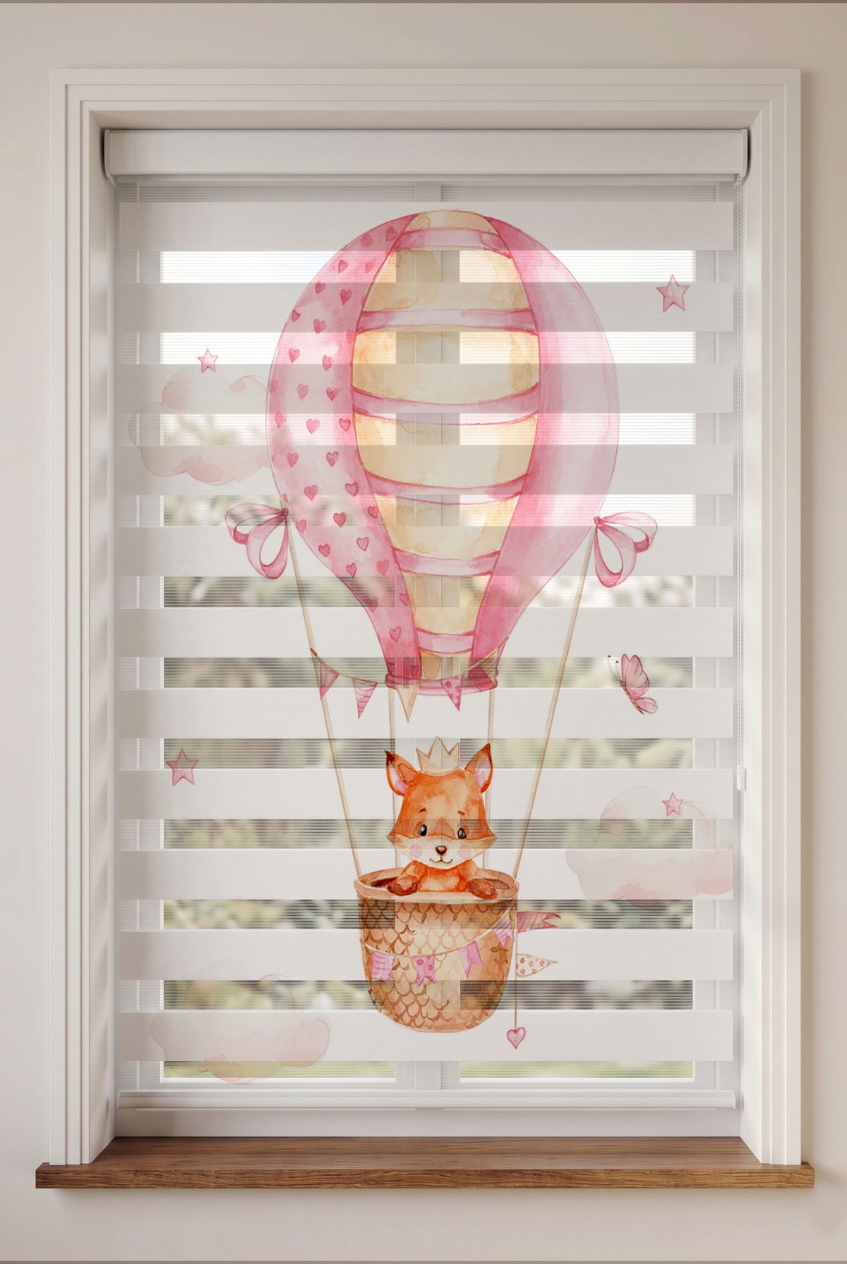 Pembe Uçan Balonda Taçlı Tilki Bebek Odası Zebra Stor Perde – ürün görseli 3