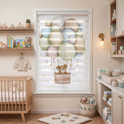 Pastel Balon Demetinde Ayıcık Bebek Odası Zebra Stor Perde
