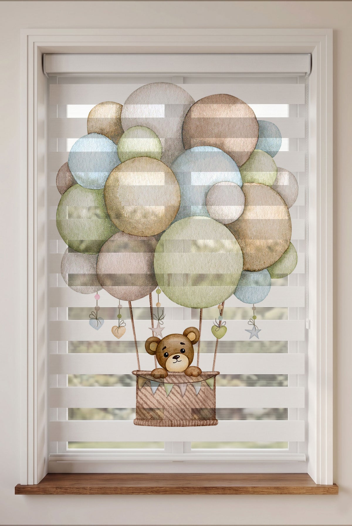 Pastel Balon Demetinde Ayıcık Bebek Odası Zebra Stor Perde – ürün görseli 3