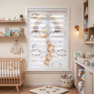 Turuncu Sevimli Tavşan Bebek Odası Zebra Stor Perde