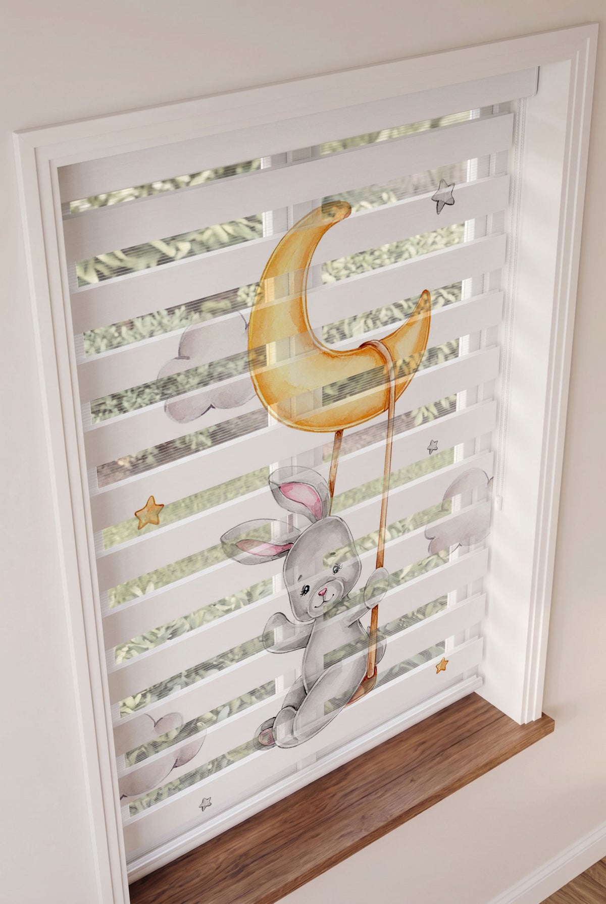 Ay Bulutlar ve Sevimli Tavşan Bebek Odası Zebra Stor Perde – ürün görseli 2