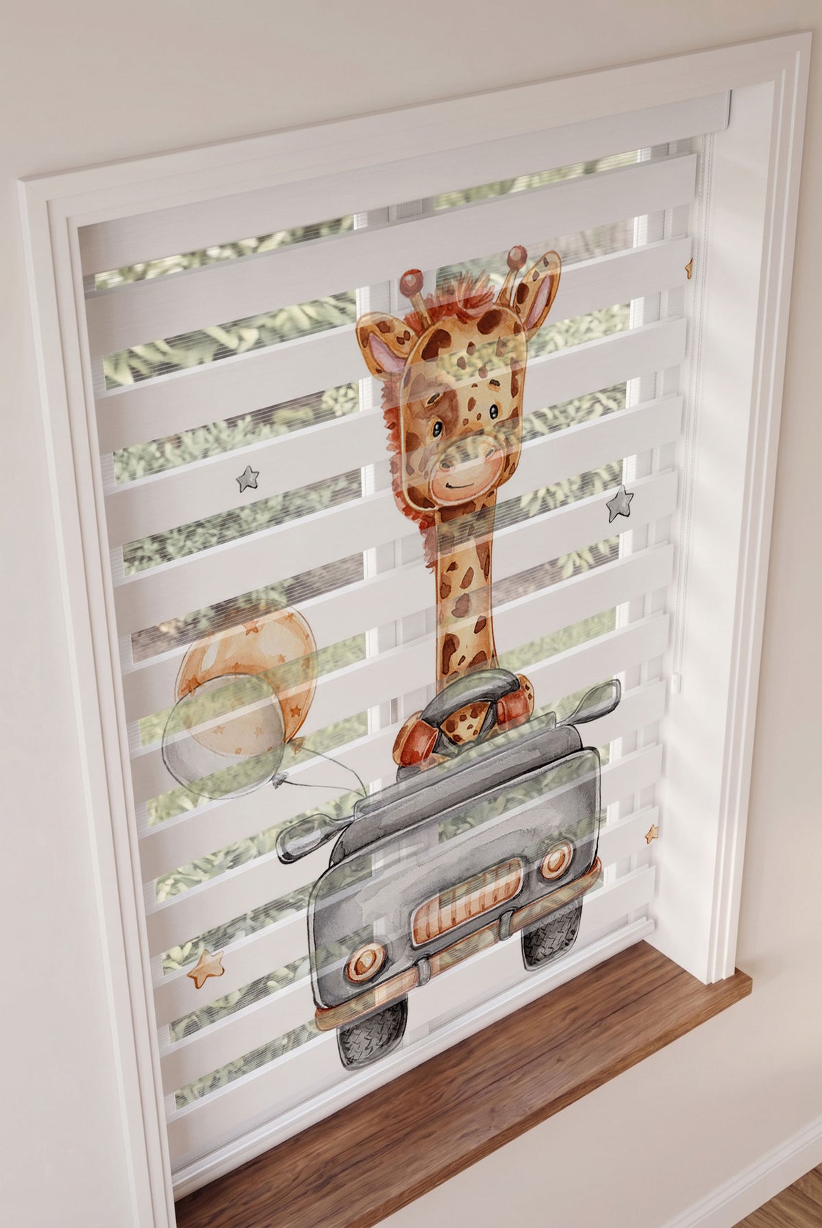 Gri Arabalı Zürafa Desenli Çocuk Odası Zebra Stor Perde – ürün görseli 2