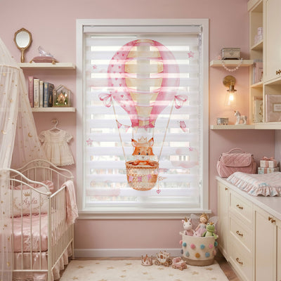 Pembe Balonda Prenses Tilki Bebek Odası Zebra Stor Perde