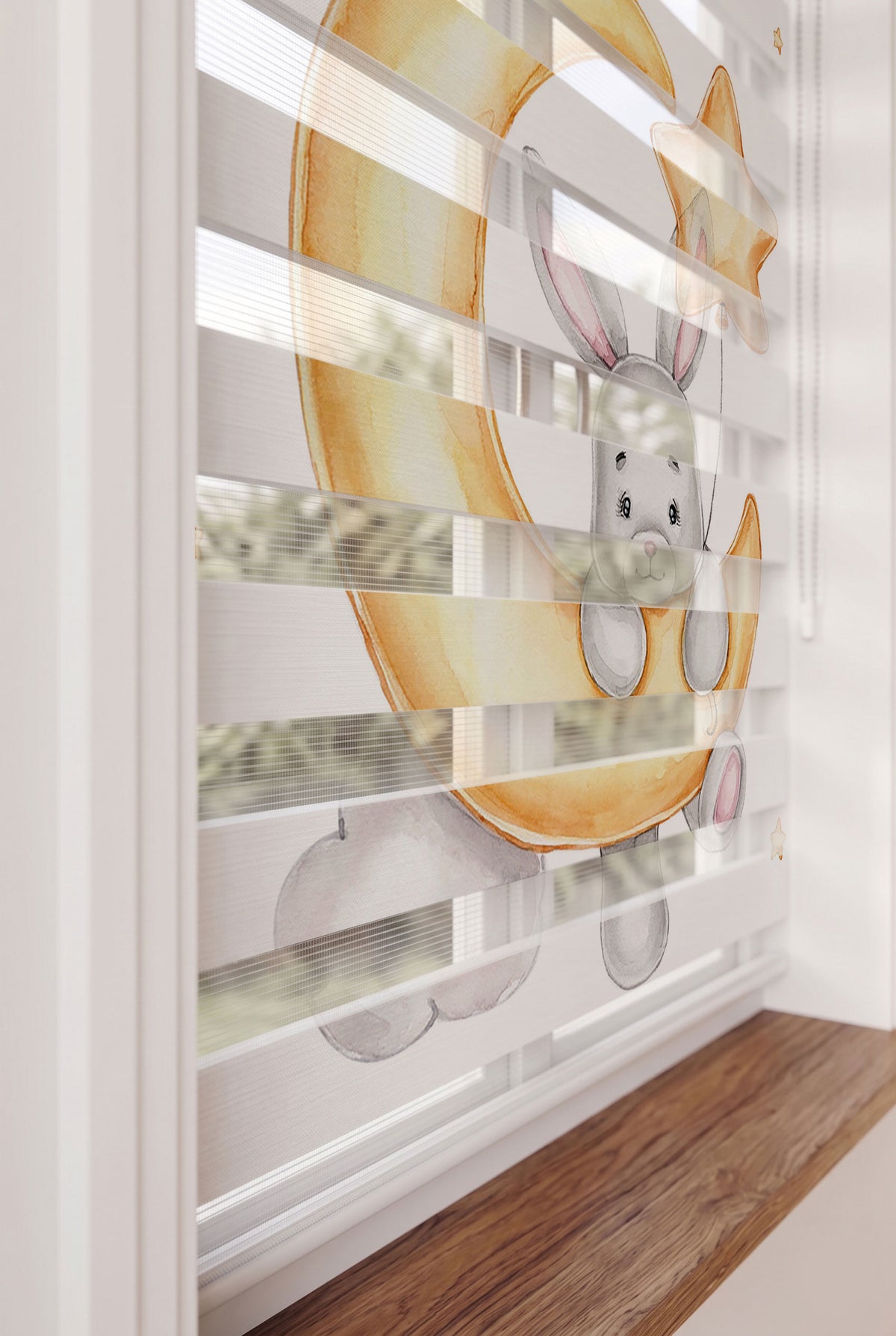 Sarı Hilal Aya Tutunan Tavşan Bebek Odası Zebra Stor Perde – ürün görseli 4