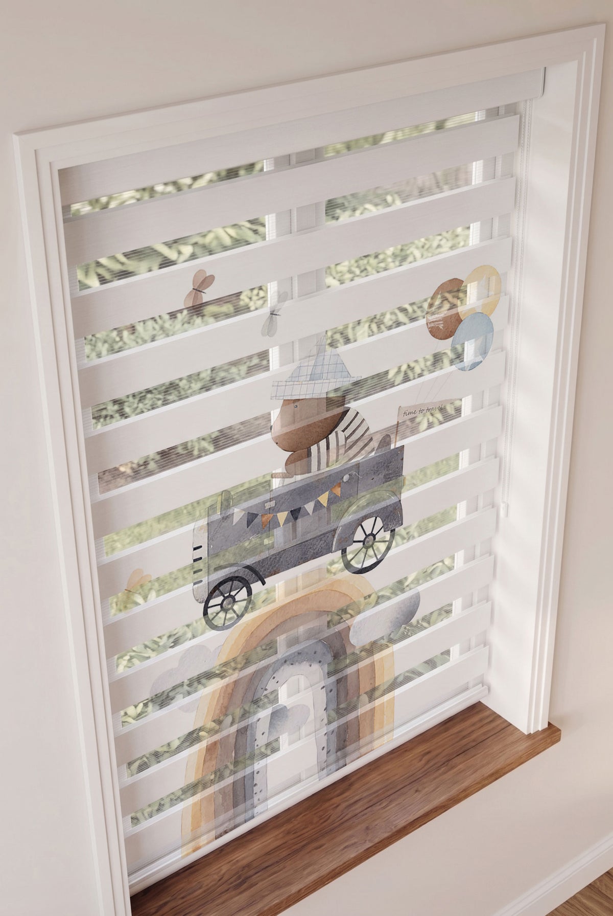 Gökkuşağında Gri Arabalı Ayıcık Çocuk Odası Zebra Stor Perde – ürün görseli 2