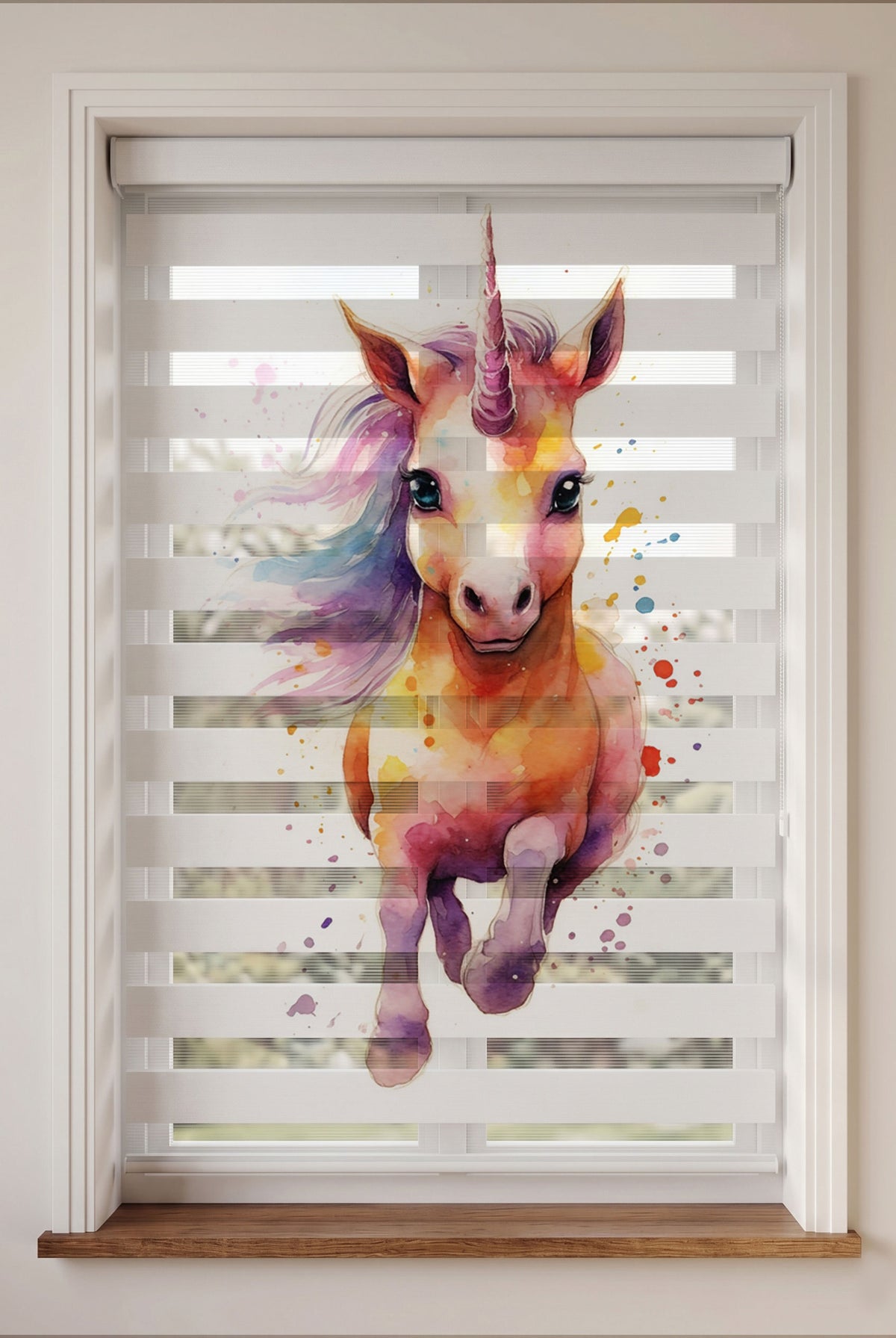 Rengarenk Suluboya Unicorn Çocuk Odası Zebra Stor Perde – ürün görseli 3