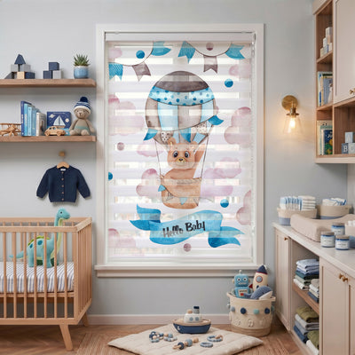 Hello Baby Yazılı Balonda Ayıcık Zebra Stor Perde