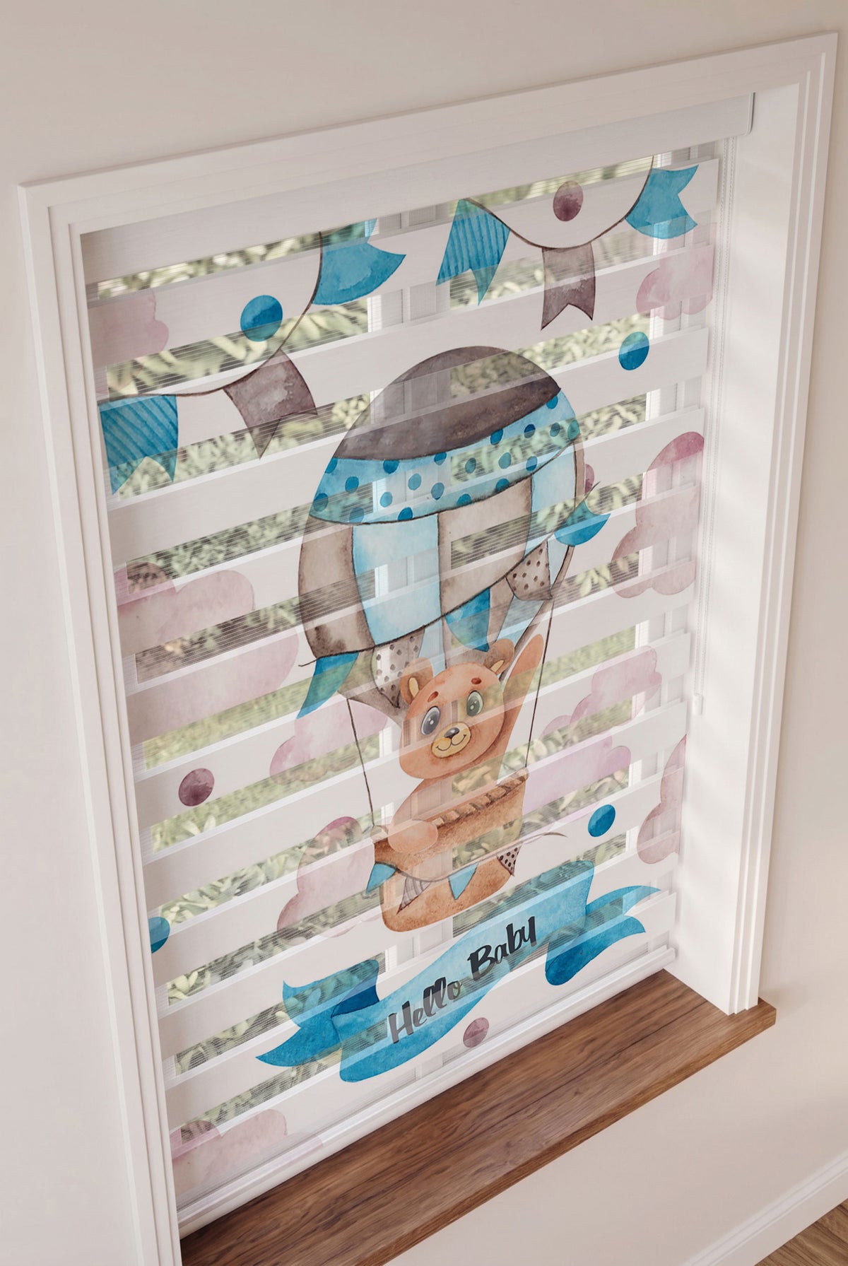 Hello Baby Yazılı Balonda Ayıcık Zebra Stor Perde – ürün görseli 2