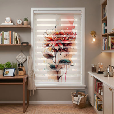 Kırmızı Suluboya Yıldız Çiçeği Mutfak Zebra Stor Perde