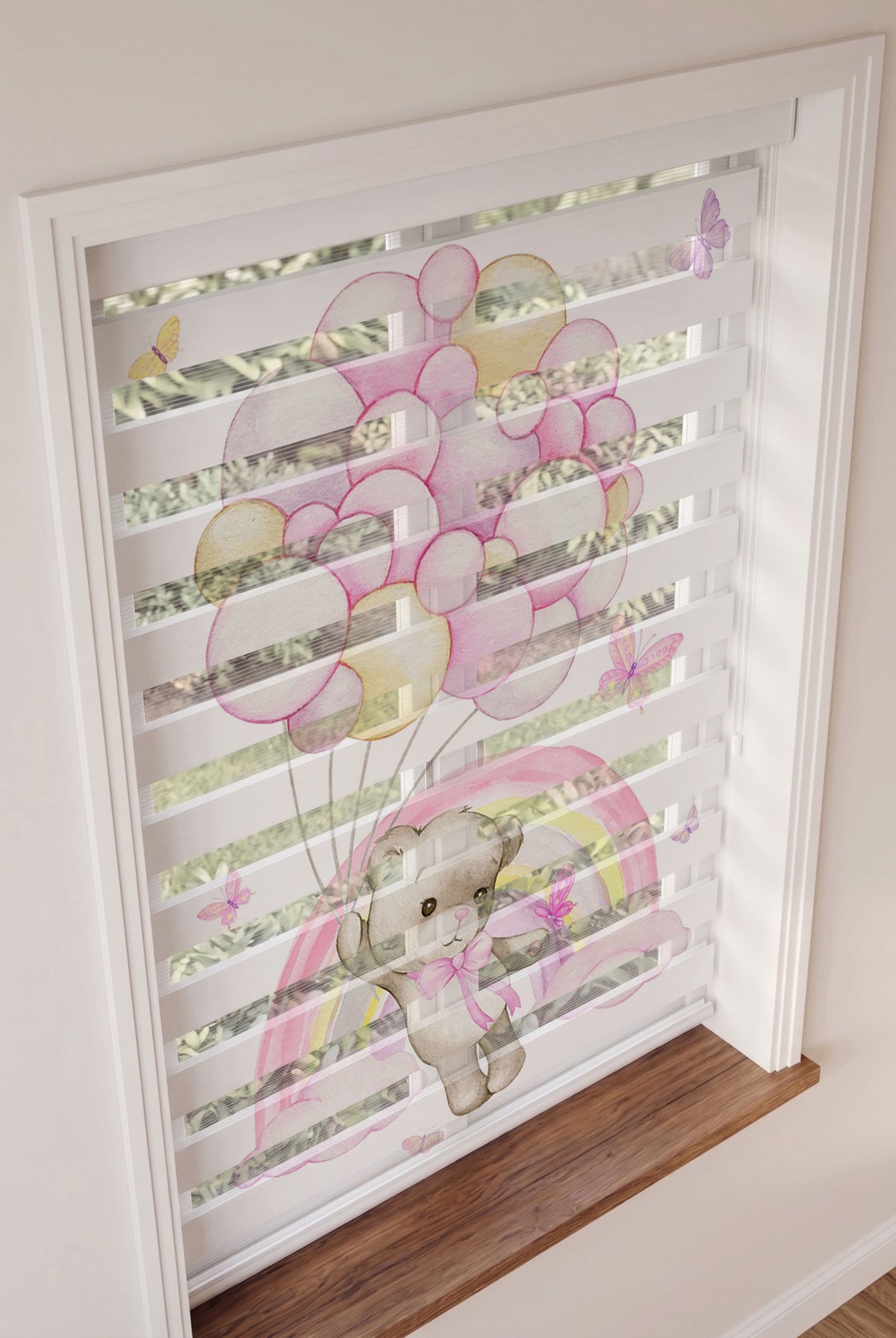 Pembe Balonlu Ayıcık ve Gökkuşağı Zebra Stor Perde – ürün görseli 2