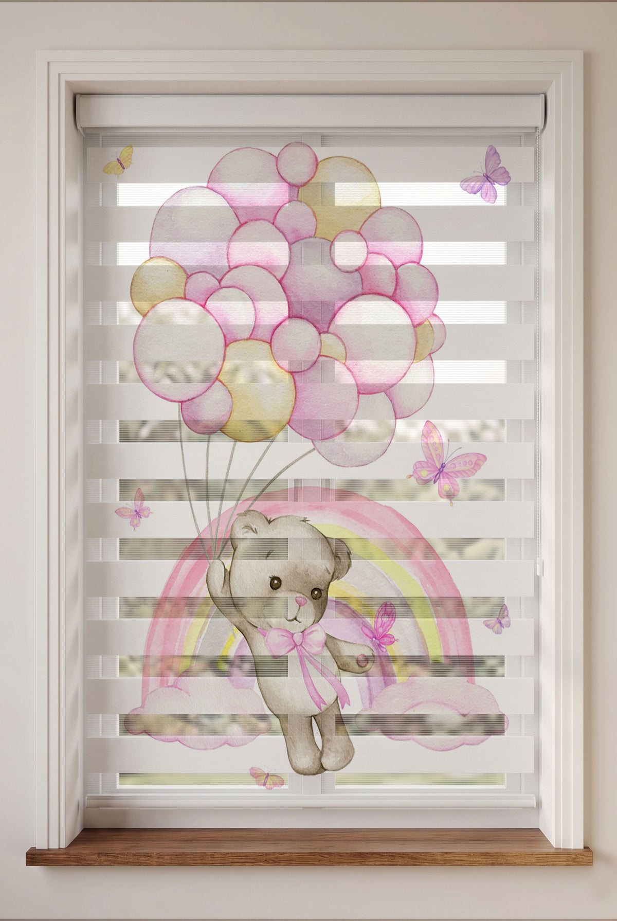 Pembe Balonlu Ayıcık ve Gökkuşağı Zebra Stor Perde – ürün görseli 3