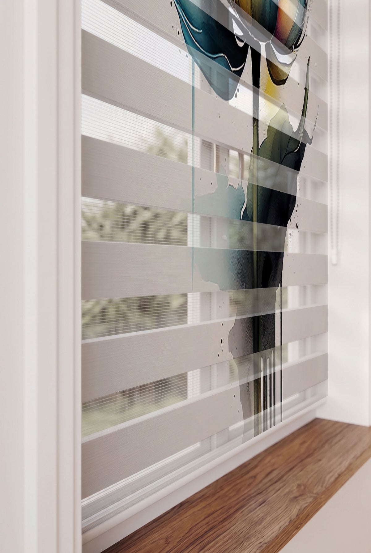 Suluboya Sarı ve Lacivert Lotus Çiçeği Zebra Stor Perde – ürün görseli 4