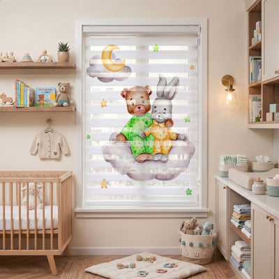 Pijamalı Ayıcık ve Tavşan Bebek Odası Zebra Stor Perde