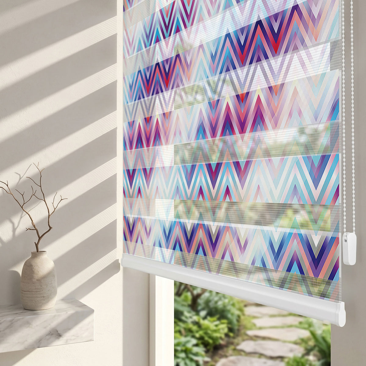 Mor Mavi Pembe Zigzag Desen Genç Odası Zebra Stor Perde – ürün görseli 2