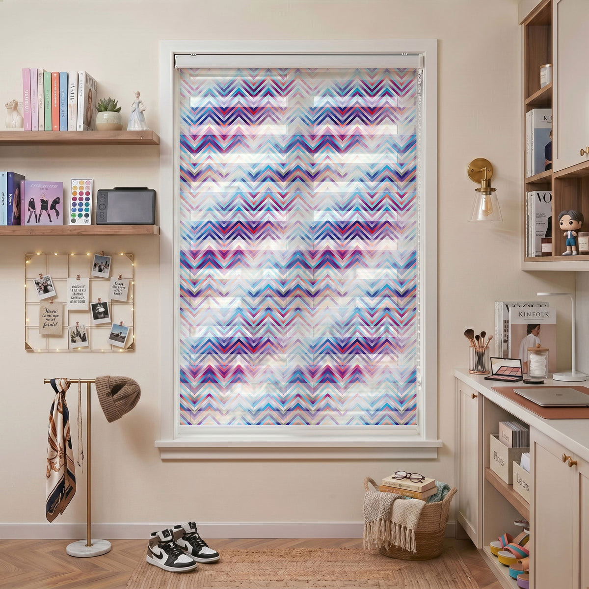 Mor Mavi Pembe Zigzag Desen Genç Odası Zebra Stor Perde – ürün görseli 7